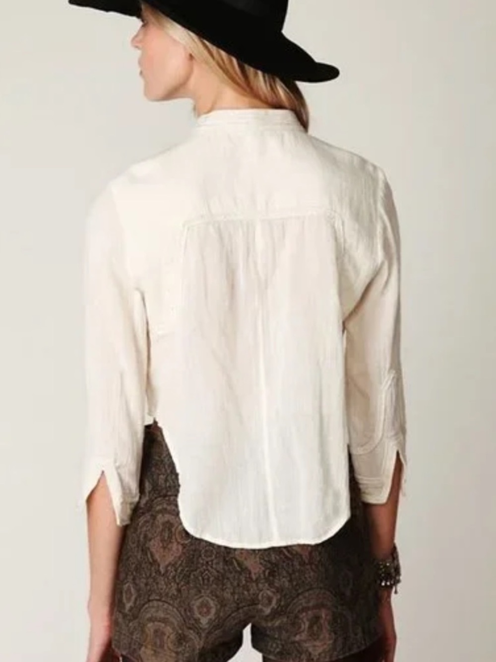 Free People New Romantics Cream Blouse Shirt with Brown Sequin Bib boho L - Picture 3 of 13